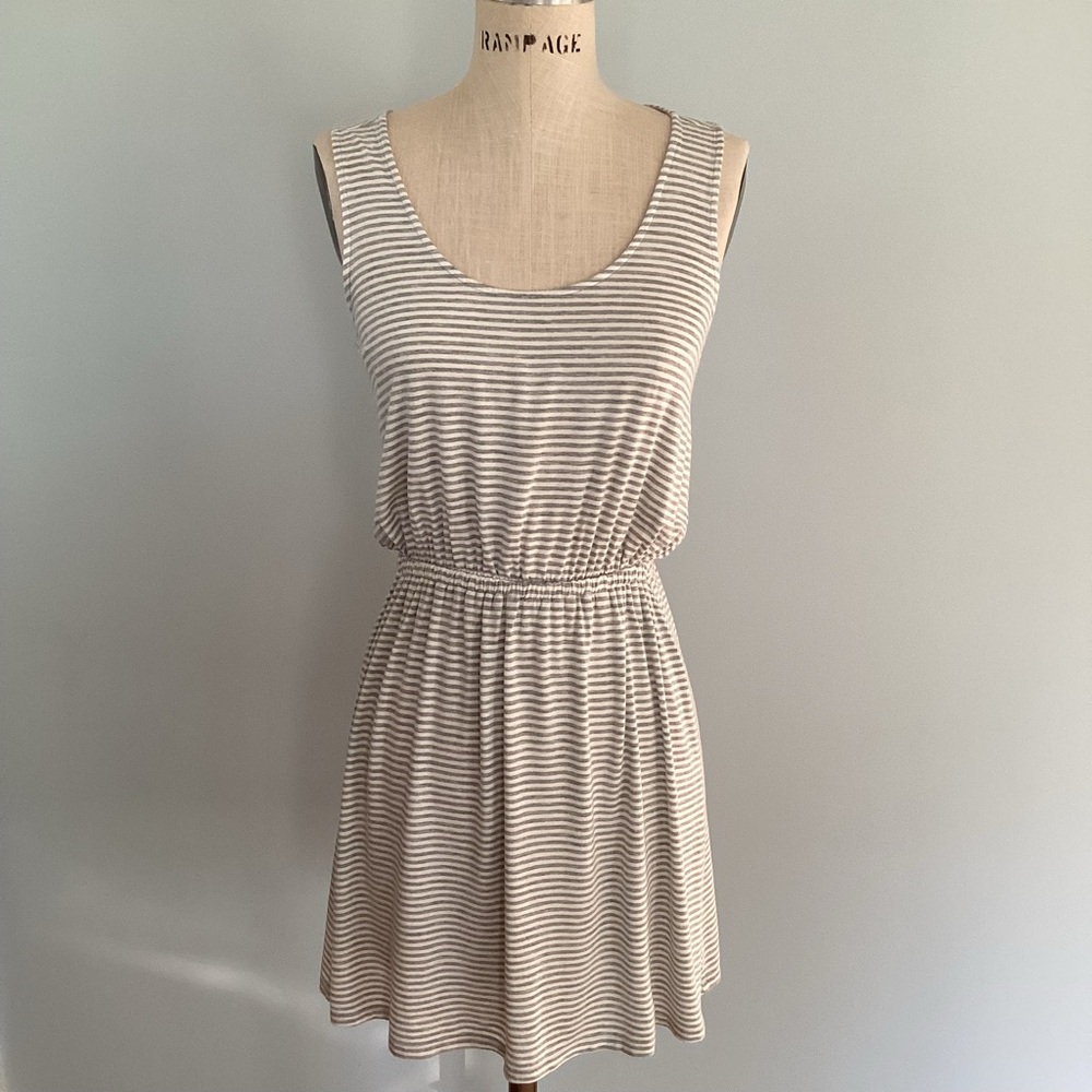 Pink Rose Gray and White Striped Sleeveless Dress Size Small